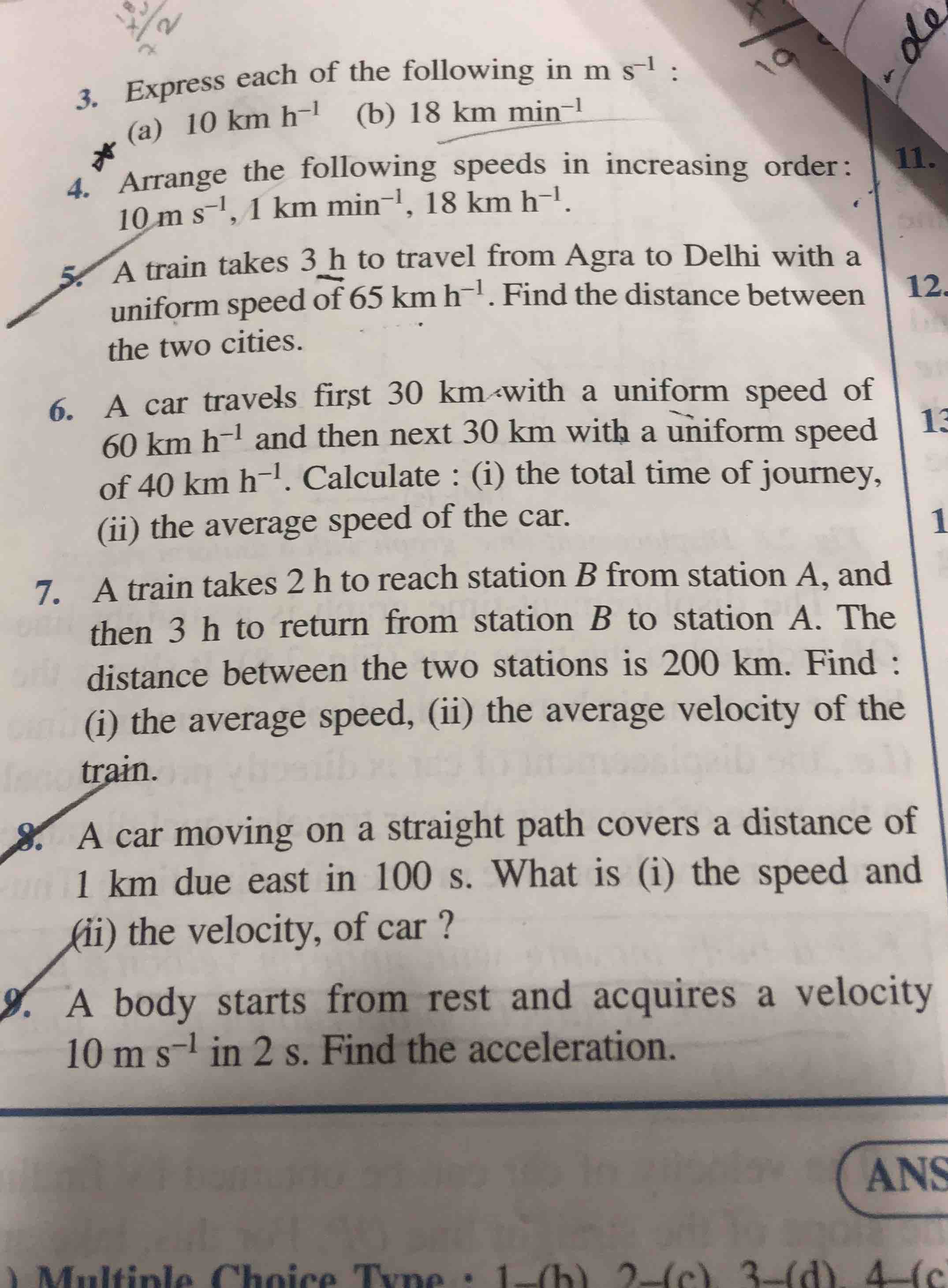 3. express each of the following in m s⁻¹ : (a) 10 km h⁻¹ (b) 18 km min…