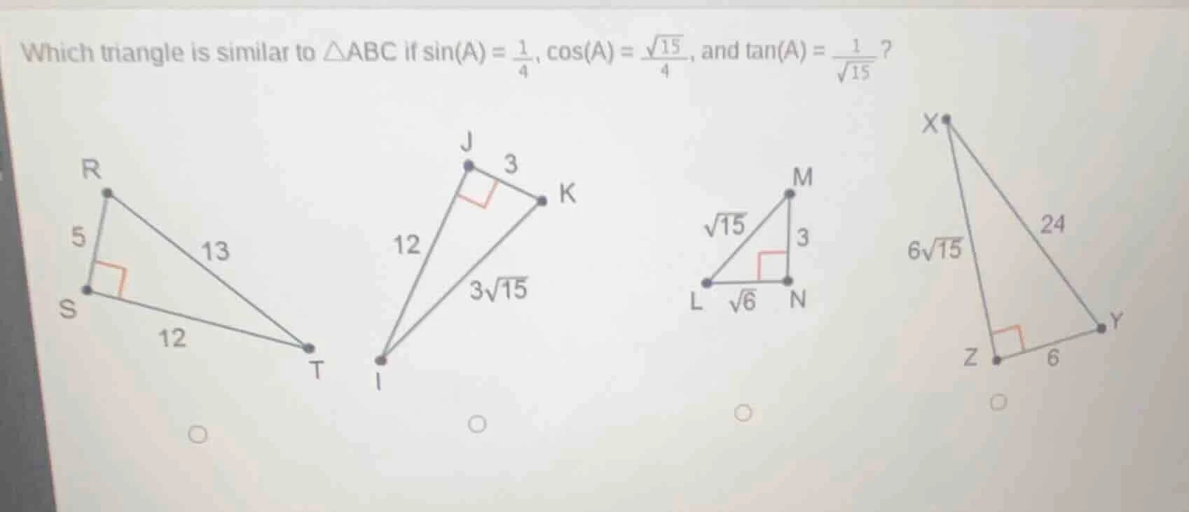 which triangle is similar to $\\triangle abc$ if $\\sin(a) = \\frac{1}{…