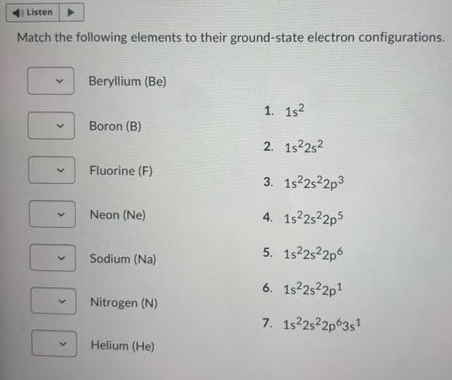 match the following elements to their ground - state electron configura…