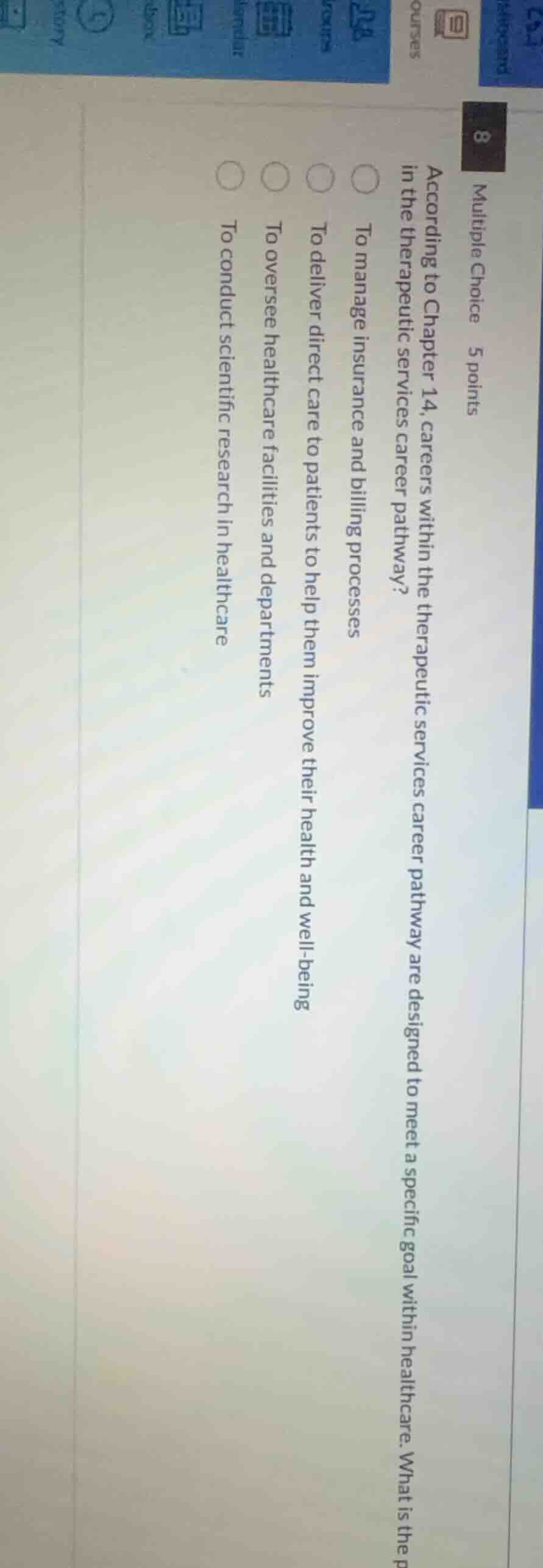 multiple choice 5 points according to chapter 14, careers within the th…