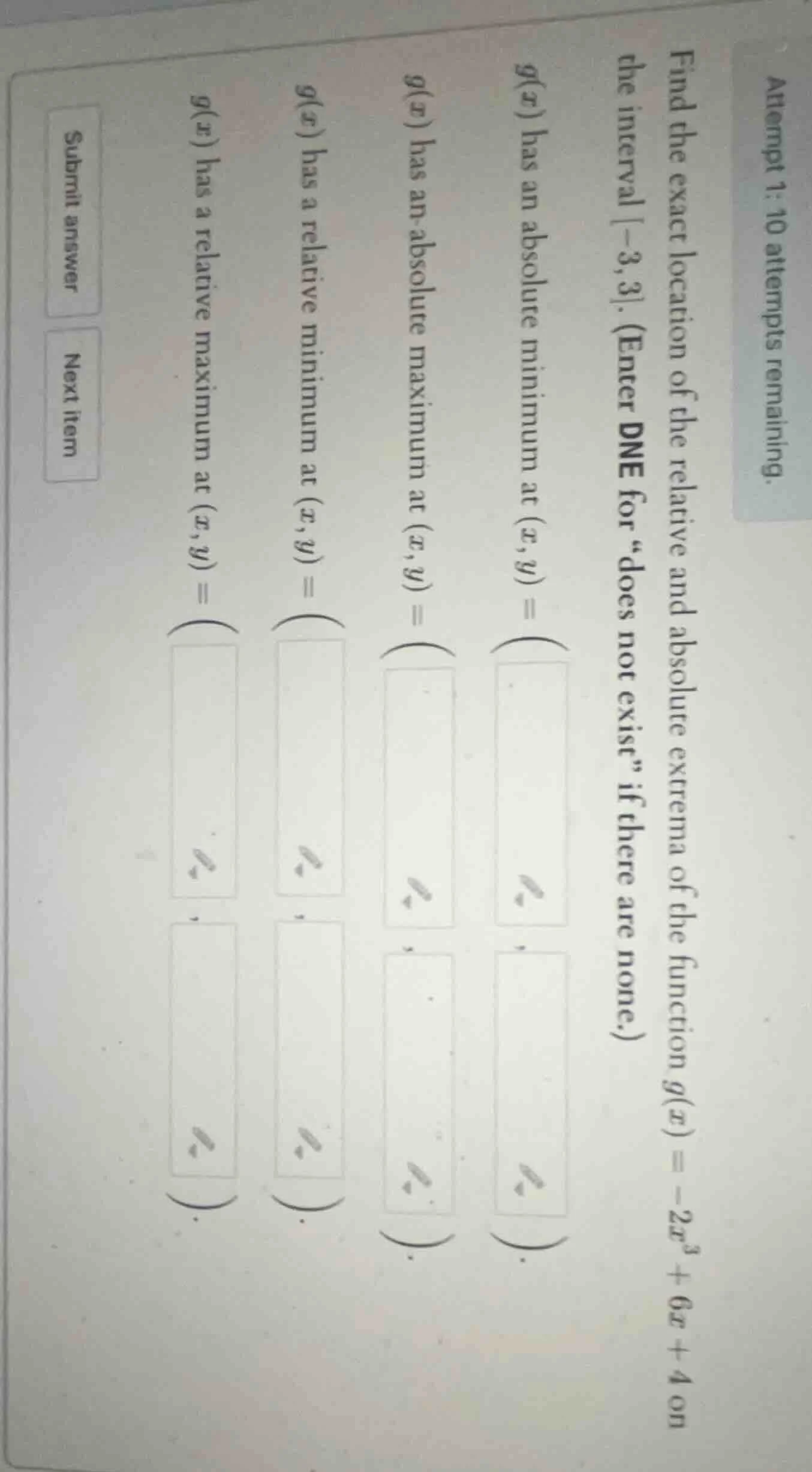 find the exact location of the relative and absolute extrema of the fun…