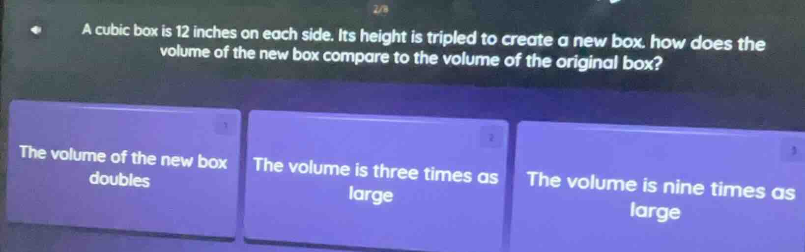 a cubic box is 12 inches on each side. its height is tripled to create …