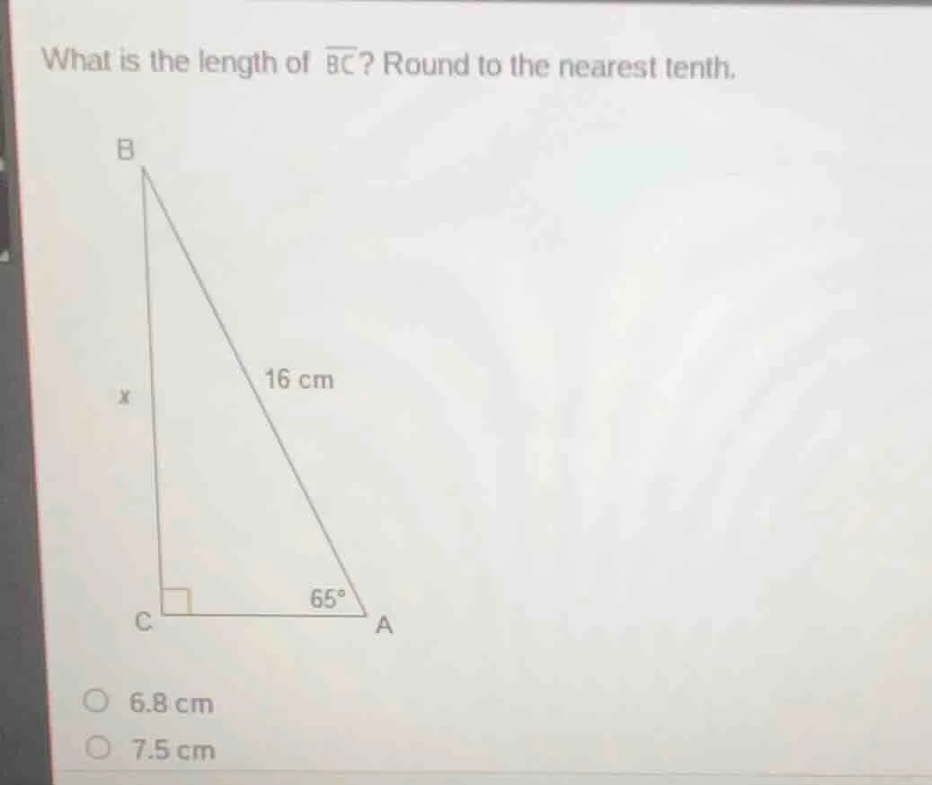 what is the length of (overline{bc})? round to the nearest tenth. 16 cm…
