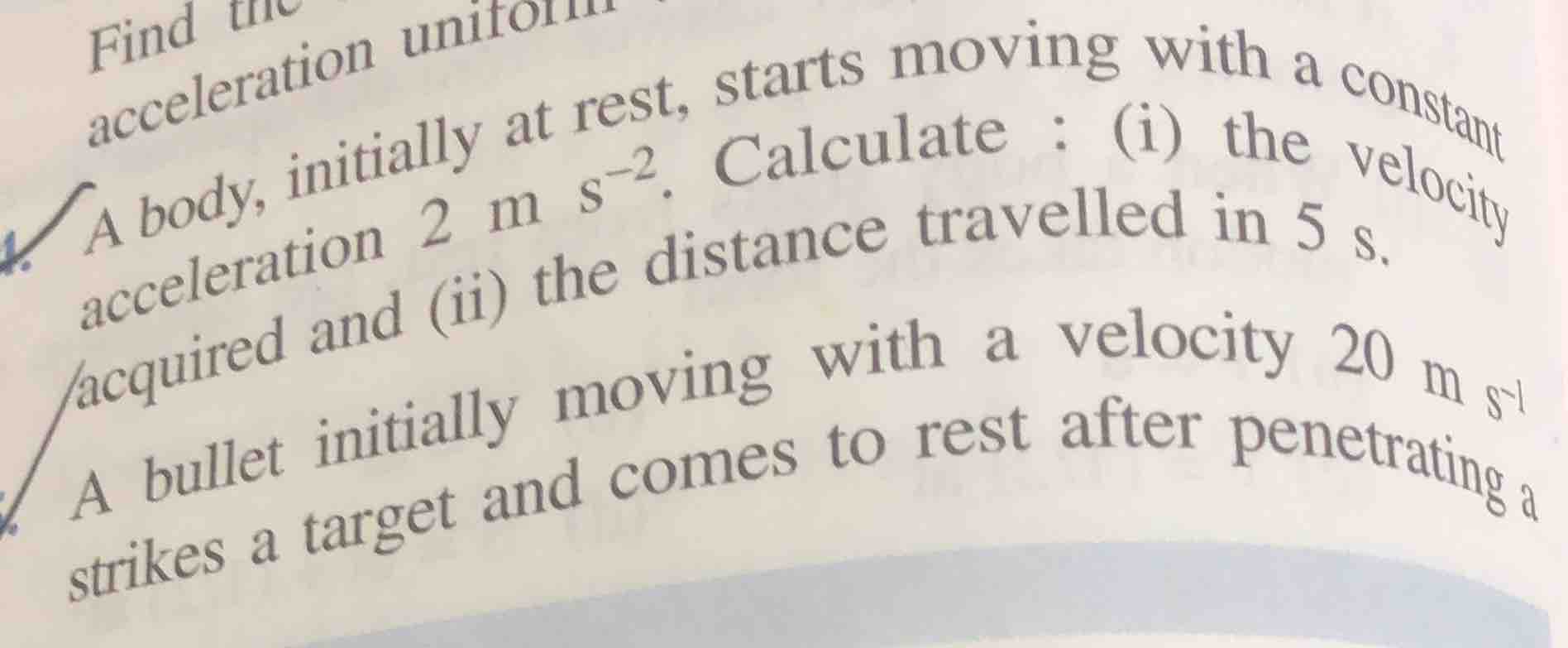 find the acceleration uniform a body, initially at rest, starts moving …