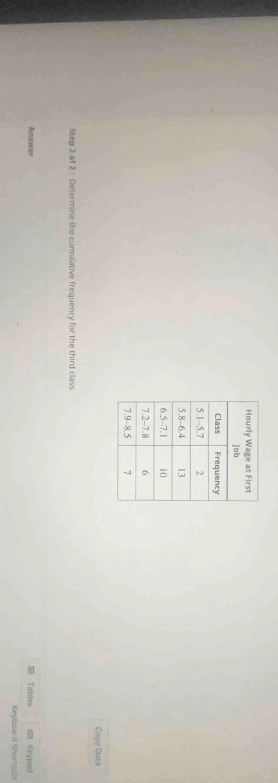 step 2 of 2: determine the cumulative frequency for the third class. ho…