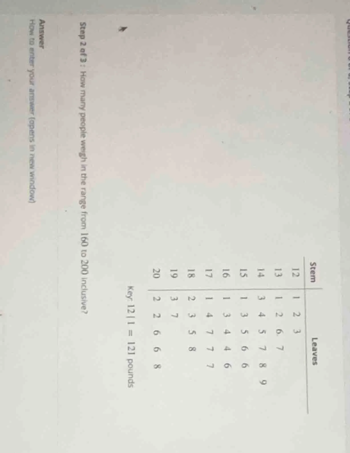 step 2 of 3 : how many people weigh in the range from 160 to 200 inclus…