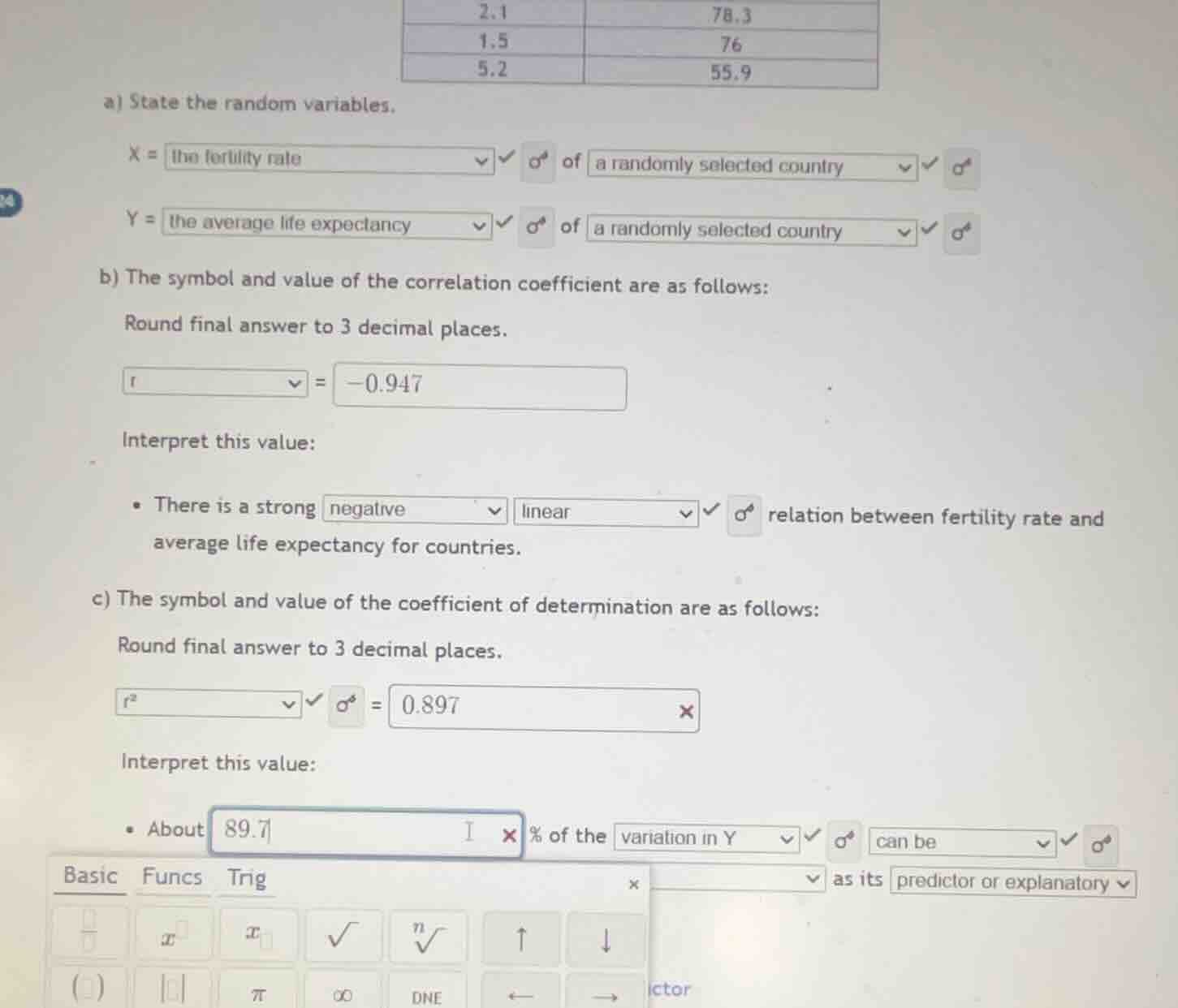a) state the random variables. x = the fertility rate of a randomly sel…