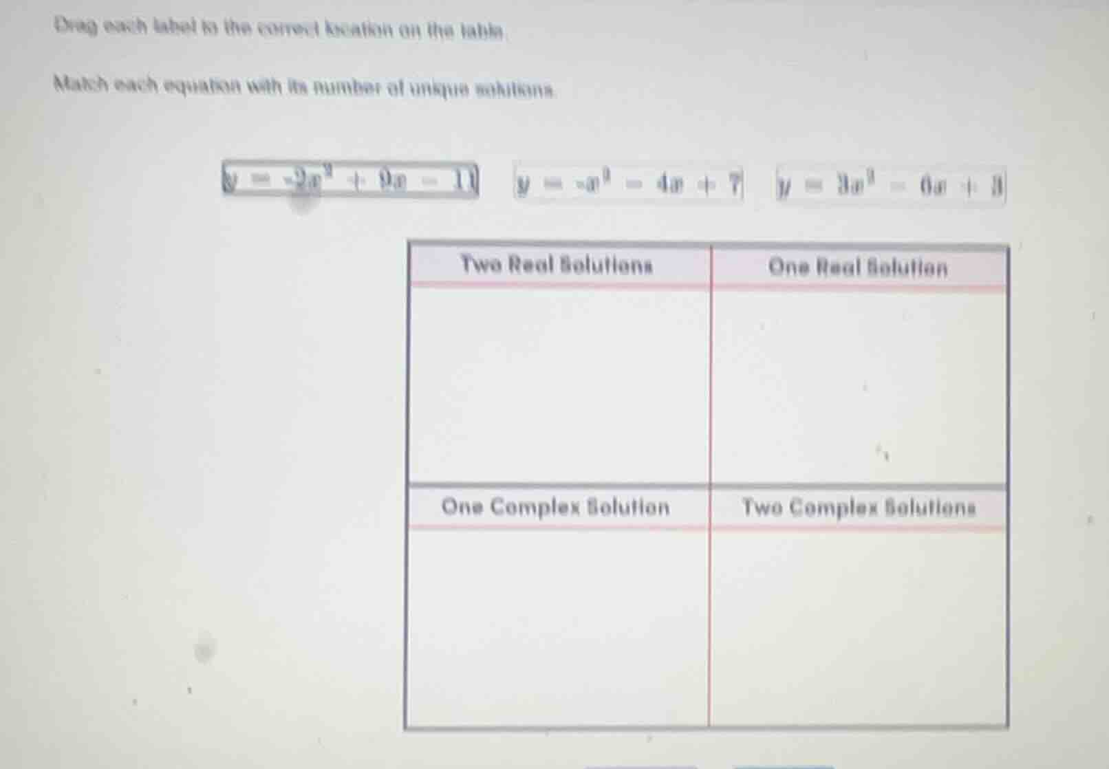 drag each label to the correct location on the table. match each equati…
