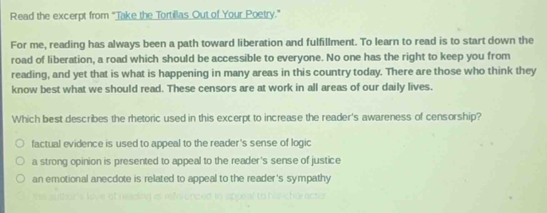 read the excerpt from \take the tortillas out of your poetry.\ for me, …