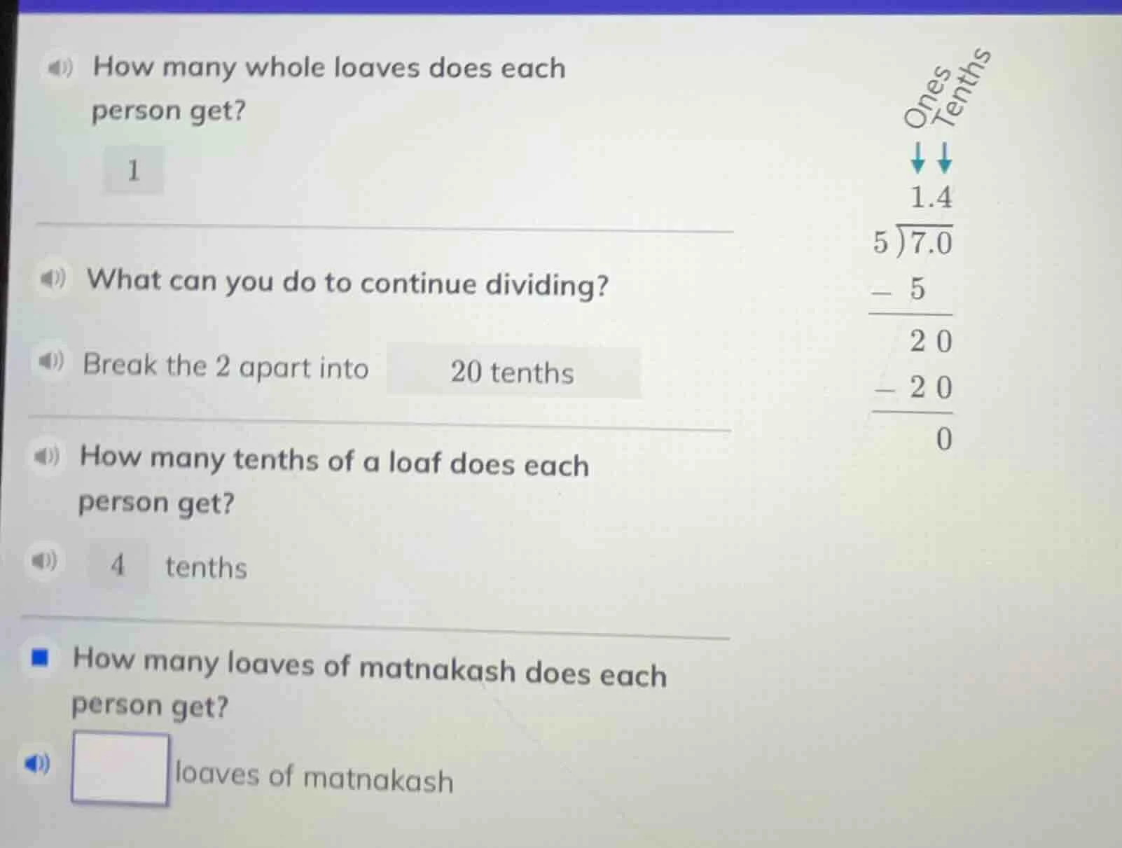how many whole loaves does each person get? 1 what can you do to contin…