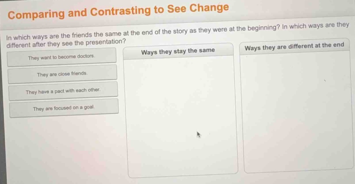 comparing and contrasting to see change in which ways are the friends t…