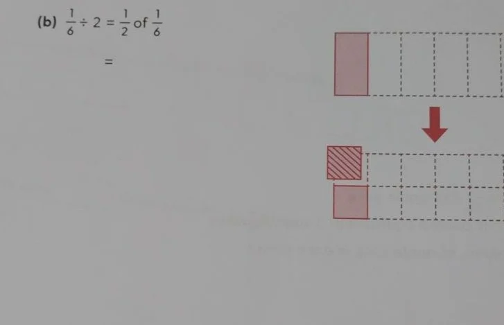 (b) $\frac{1}{6} div 2 = \frac{1}{2}$ of $\frac{1}{6}$ =