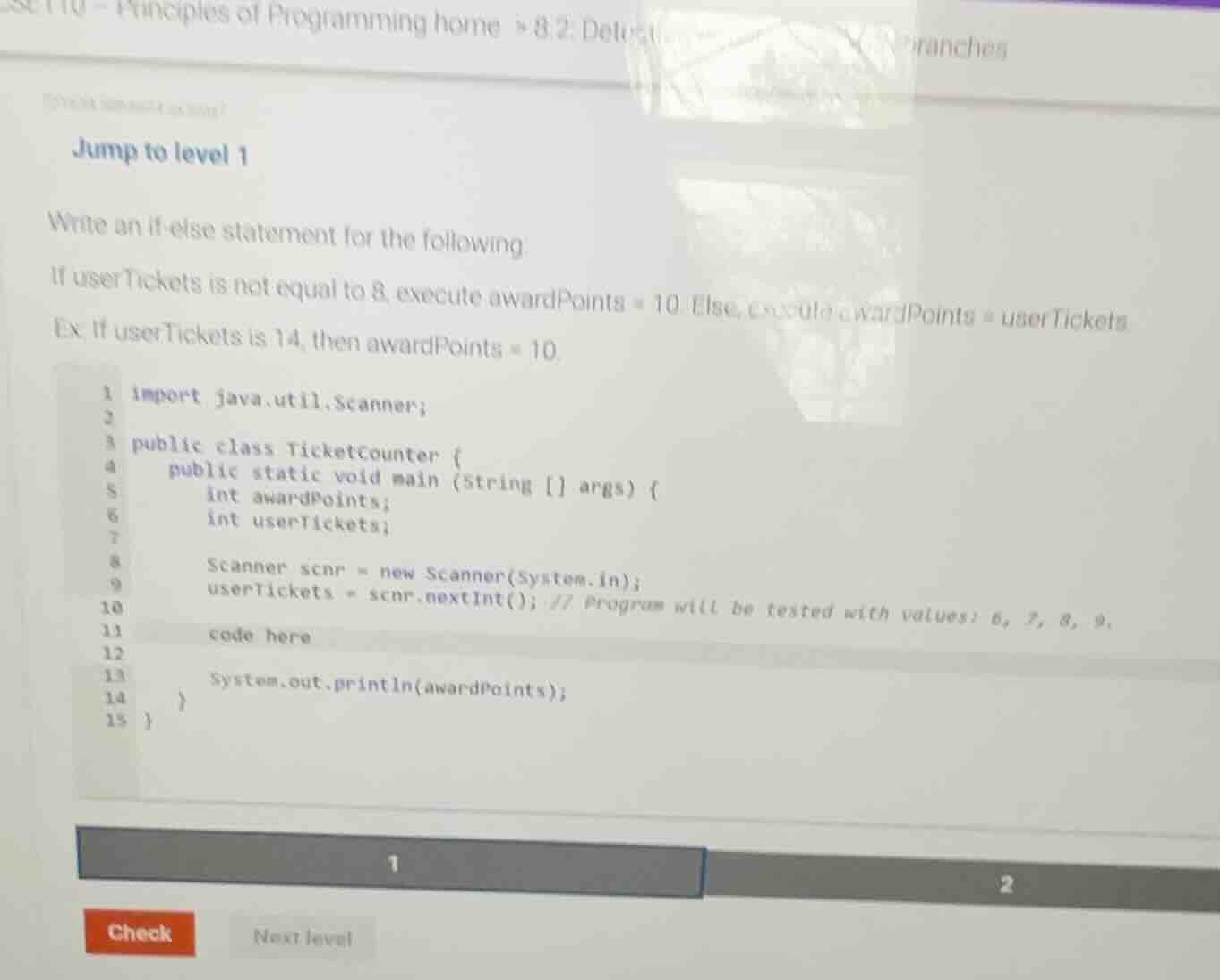 jump to level 1 write an if - else statement for the following. if user…