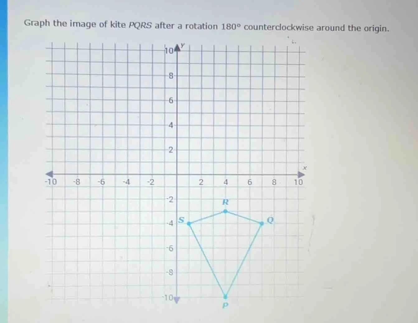 graph the image of kite pqrs after a rotation 180° counterclockwise aro…
