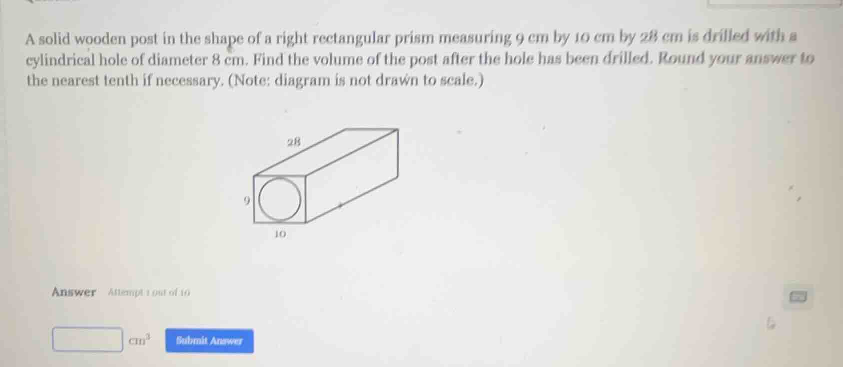 a solid wooden post in the shape of a right rectangular prism measuring…