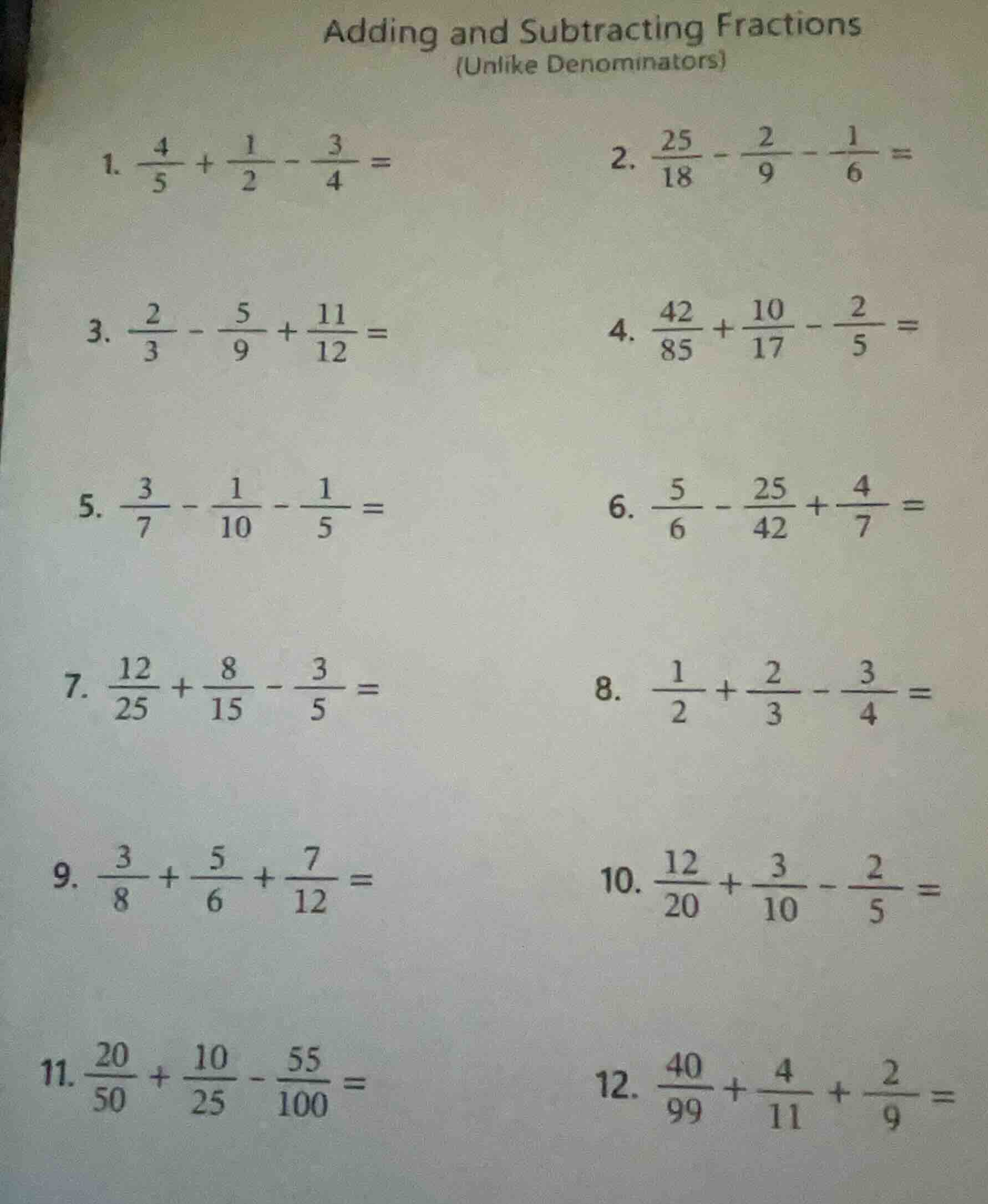 adding and subtracting fractions (unlike denominators) 1. \\(\\frac{4}{…