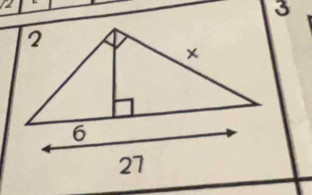 there is a right triangle with a height drawn to the hypotenuse. the le…