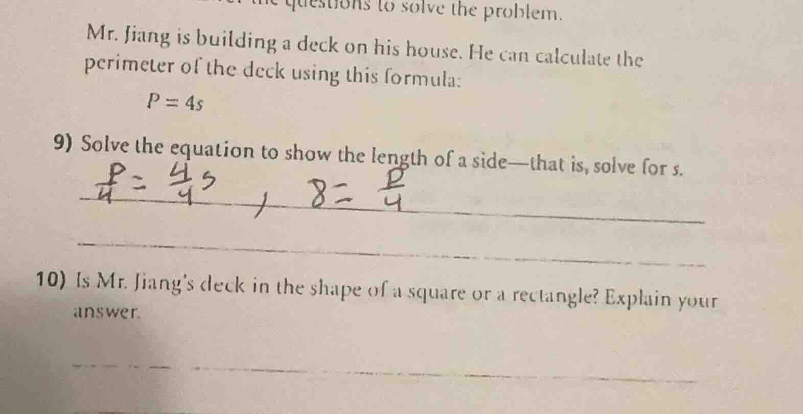 to solve the problem. mr. jiang is building a deck on his house. he can…