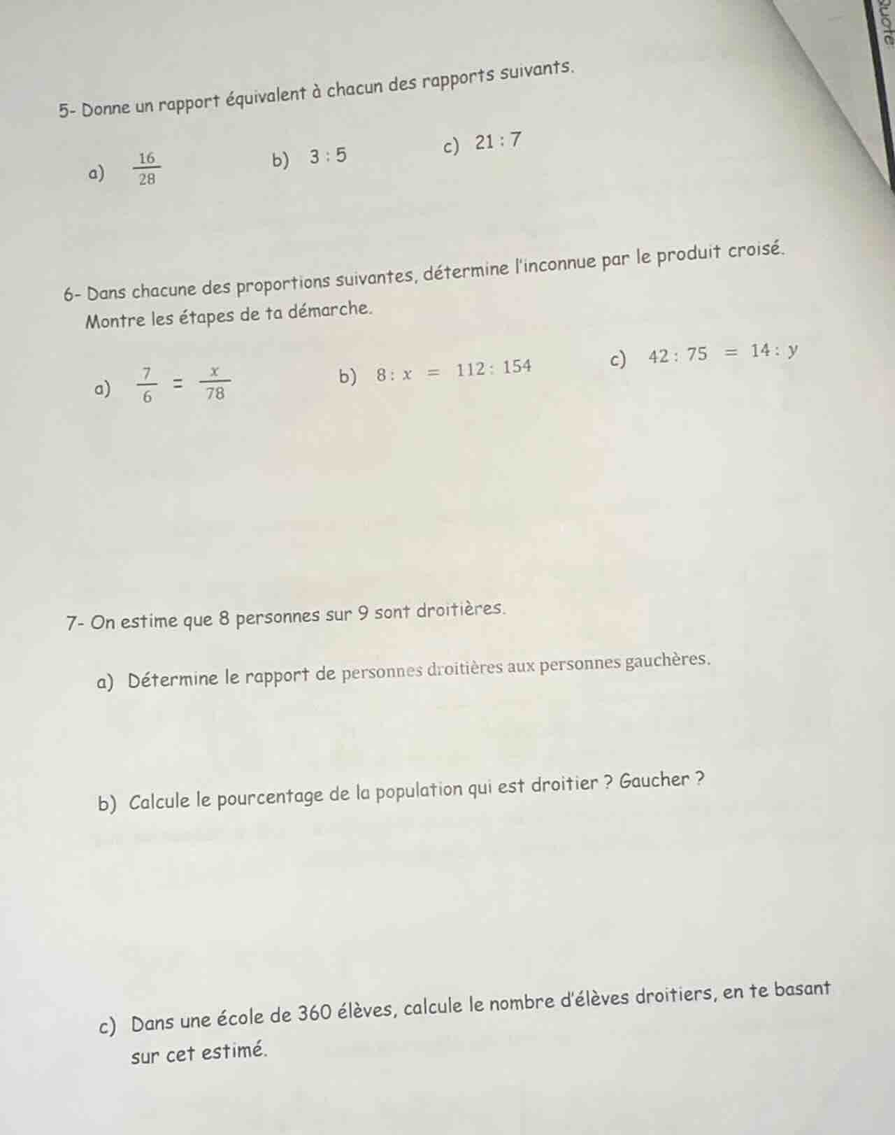 5- donne un rapport équivalent à chacun des rapports suivants. a) \\(\\…