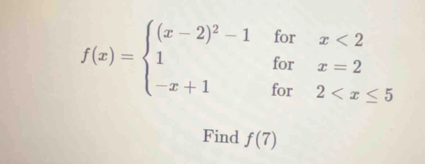f(x) = \\begin{cases} (x - 2)^2 - 1 & \\text{for} & x < 2 \\\\ 1 & \\te…
