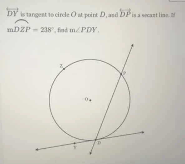 $\\overleftrightarrow{dy}$ is tangent to circle $o$ at point $d$, and $…