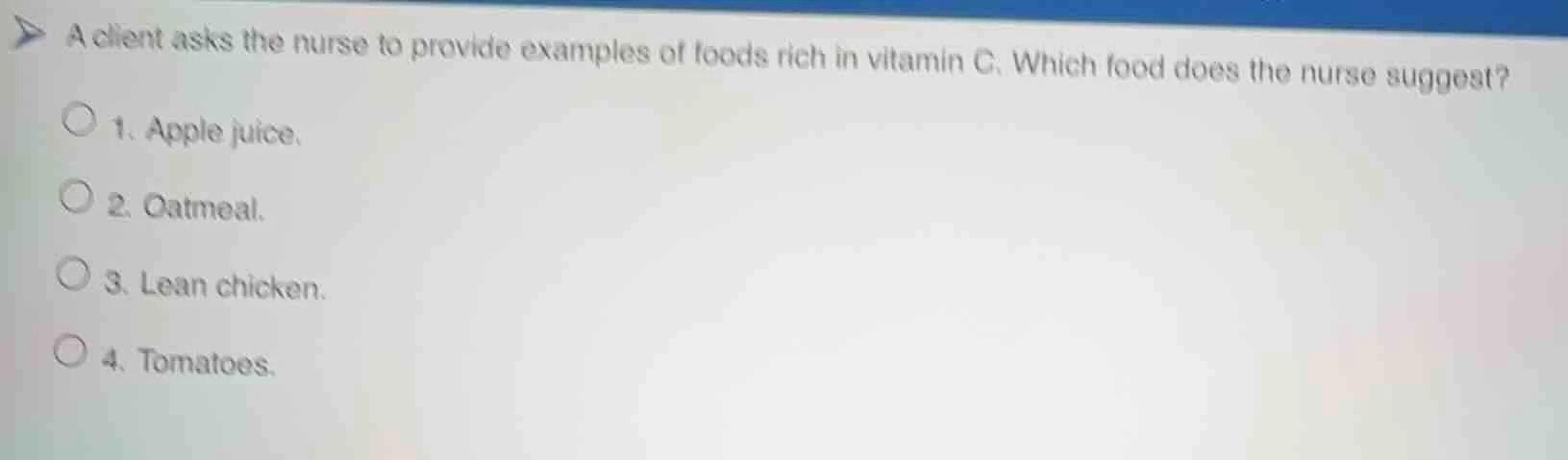 a client asks the nurse to provide examples of foods rich in vitamin c.…