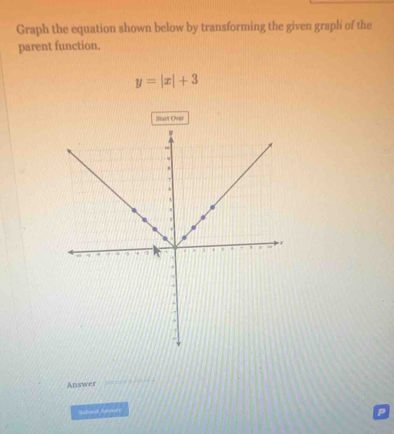 graph the equation shown below by transforming the given graph of the p…