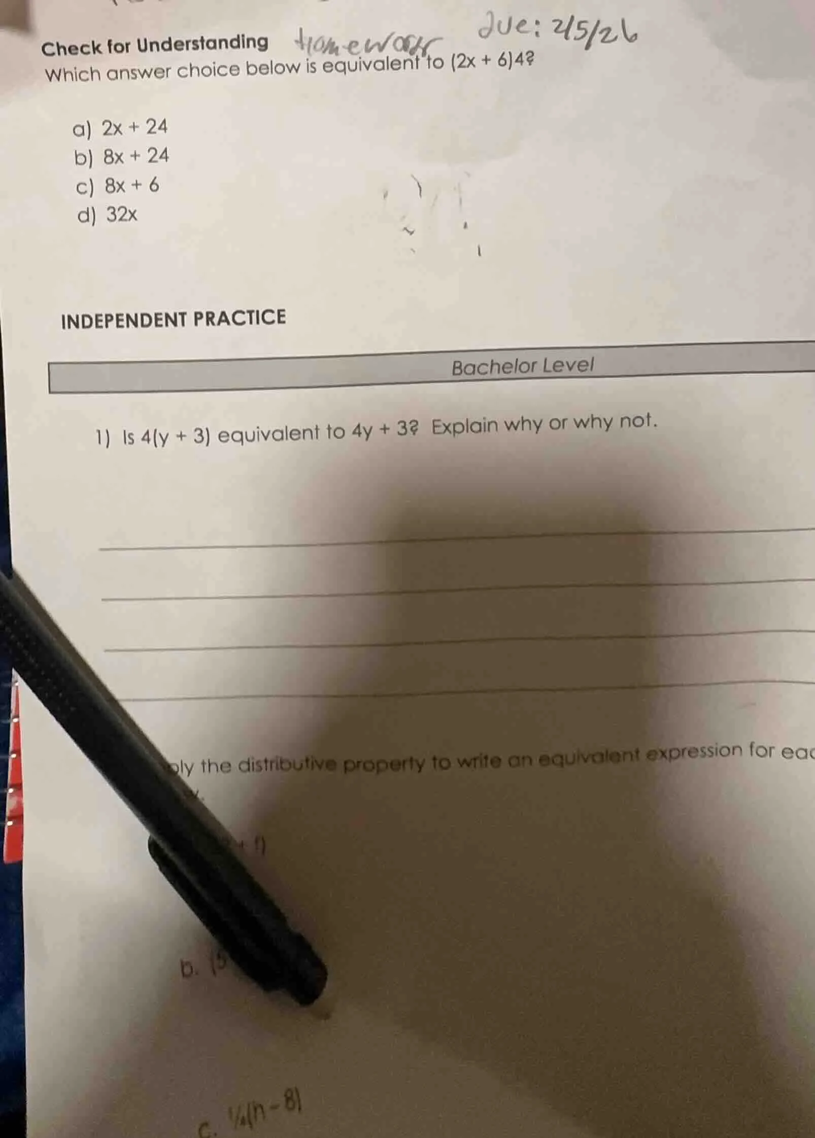 check for understanding which answer choice below is equivalent to (2x …