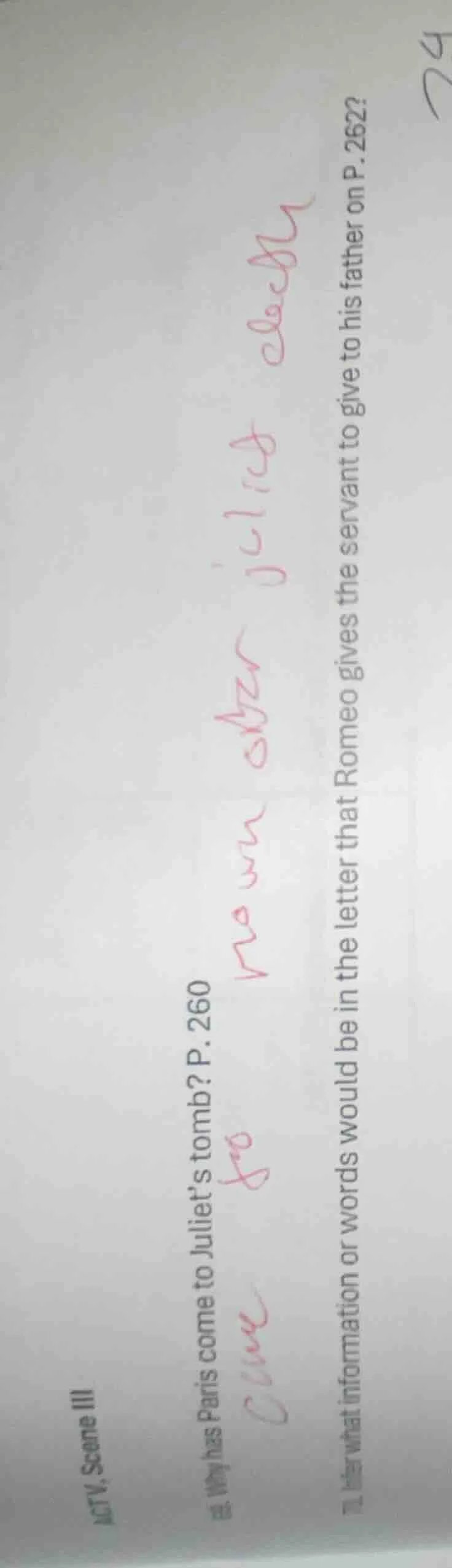 act iv, scene iii 6. why has paris come to juliet’s tomb? p. 260 7. wha…