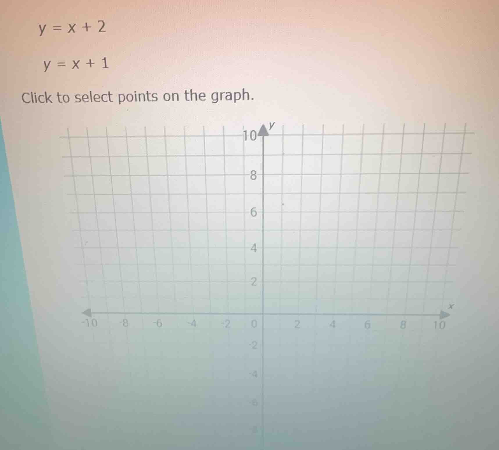 y = x + 2 y = x + 1 click to select points on the graph.