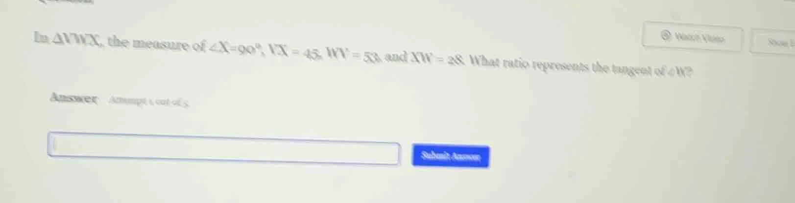 in $\\triangle vwx$, the measure of $\\angle x = 90^\\circ$, $vx = 45$,…