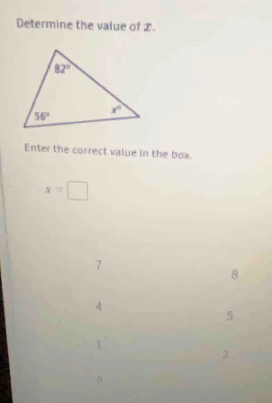 determine the value of x. enter the correct value in the box. x = \\squ…
