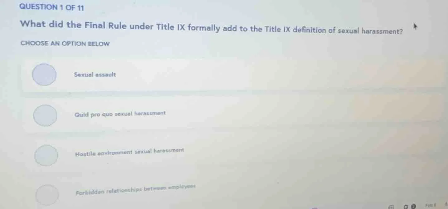 question 1 of 11 what did the final rule under title ix formally add to…