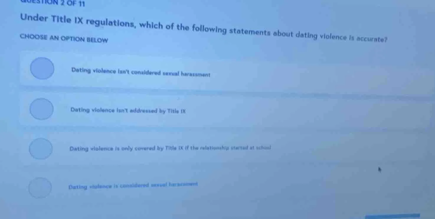 question 2 of 11 under title ix regulations, which of the following sta…