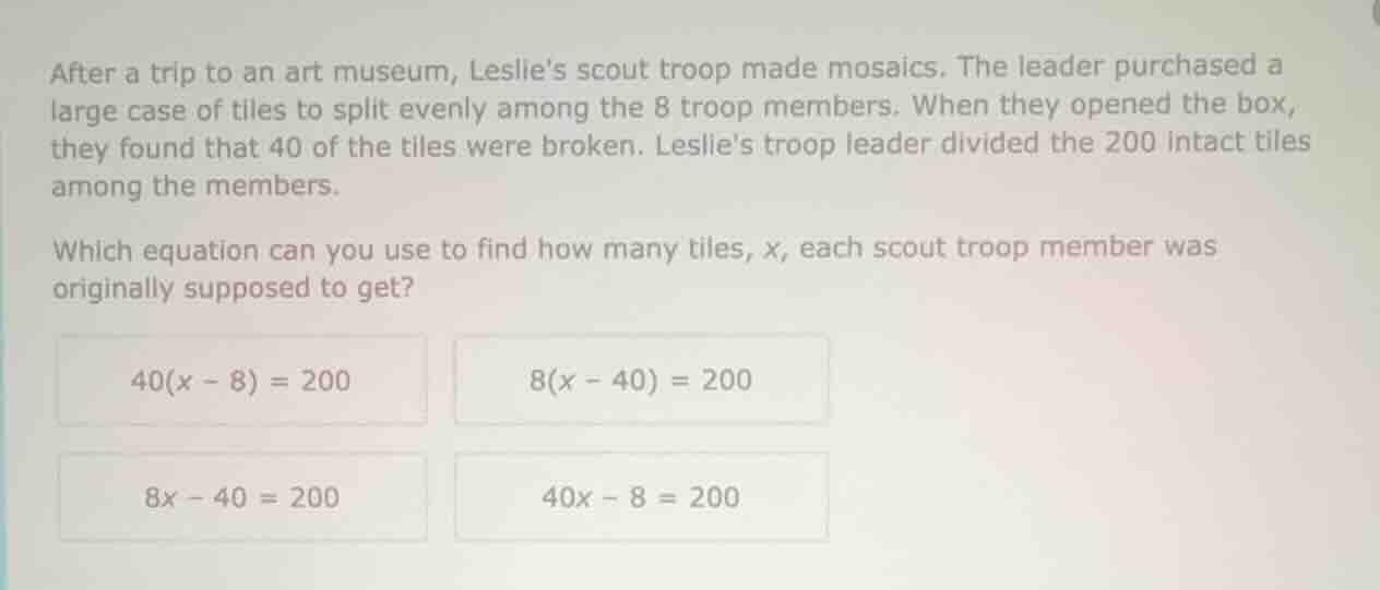 after a trip to an art museum, leslie’s scout troop made mosaics. the l…