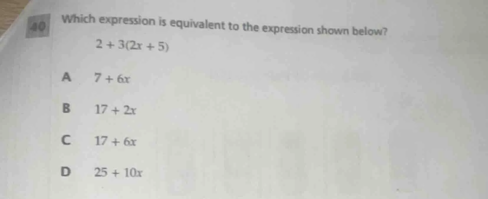 40 which expression is equivalent to the expression shown below? $2 + 3…