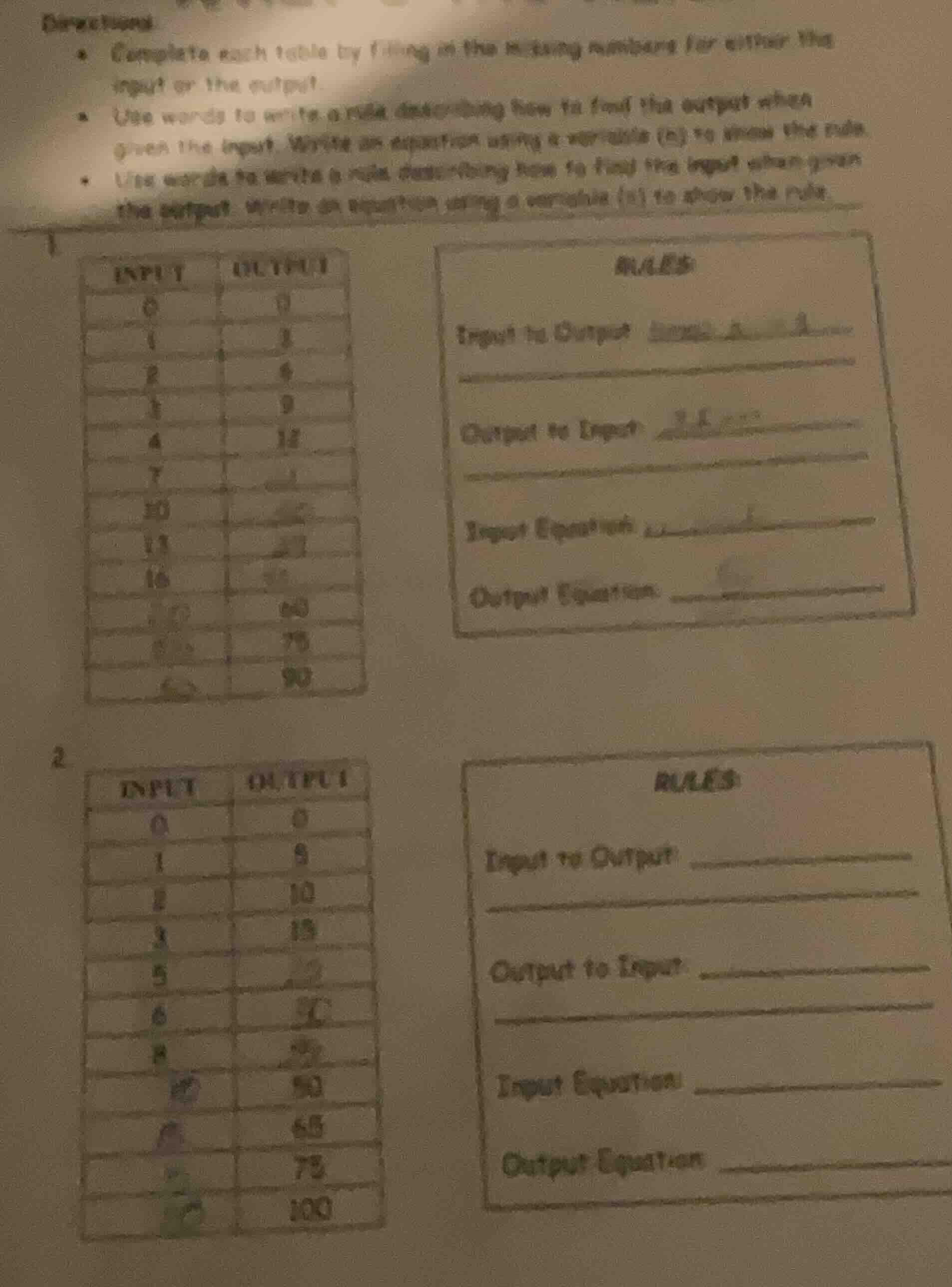 directions: - complete each table by filling in the missing numbers for…