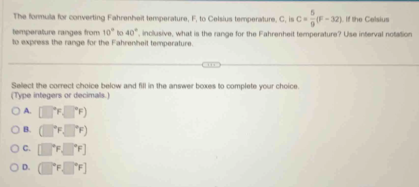 the formula for converting fahrenheit temperature, f, to celsius temper…