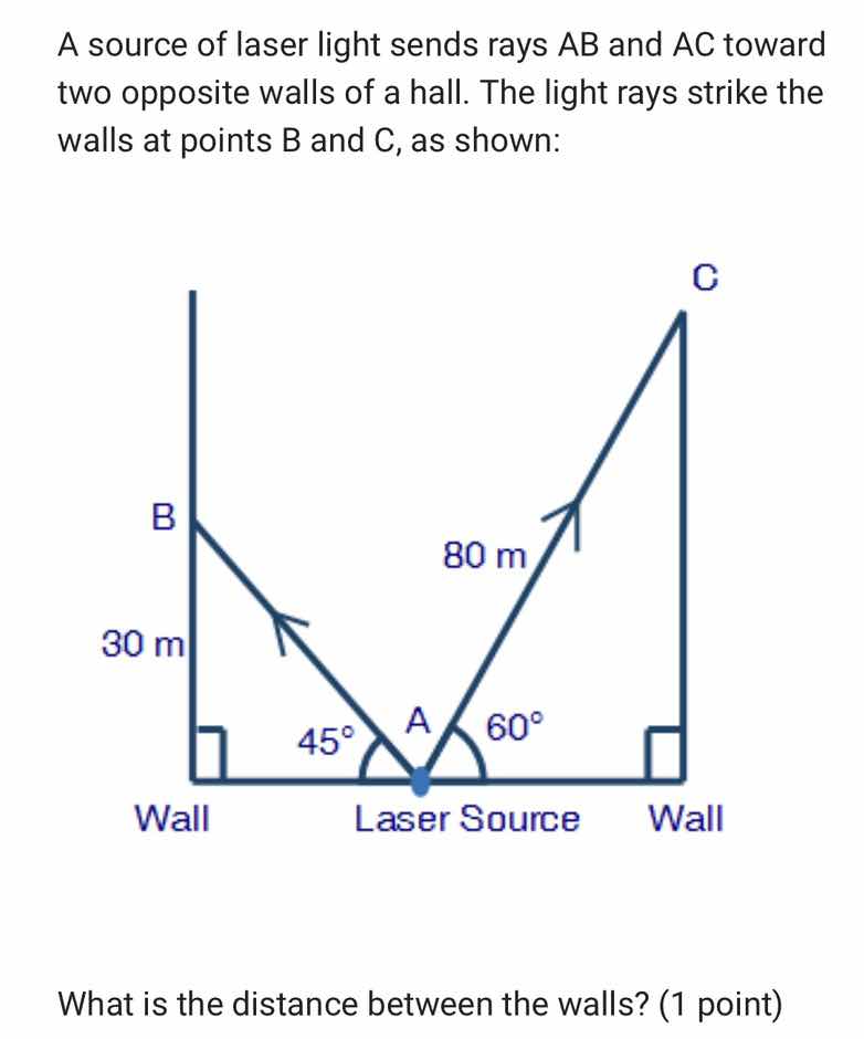 a source of laser light sends rays ab and ac toward two opposite walls …