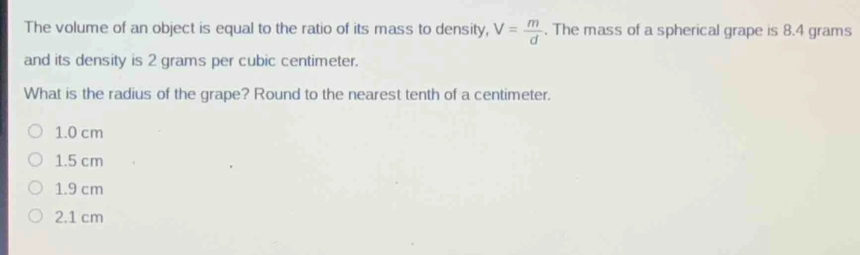 the volume of an object is equal to the ratio of its mass to density, $…