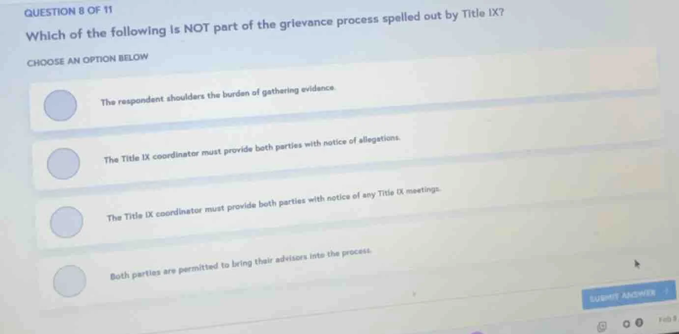 question 8 of 11 which of the following is not part of the grievance pr…