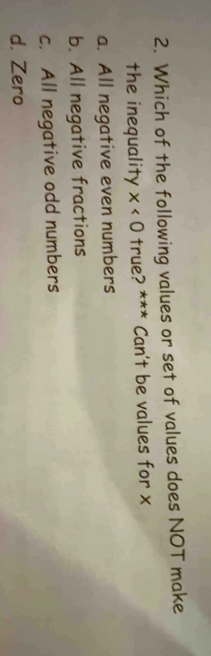2. which of the following values or set of values does not make the ine…