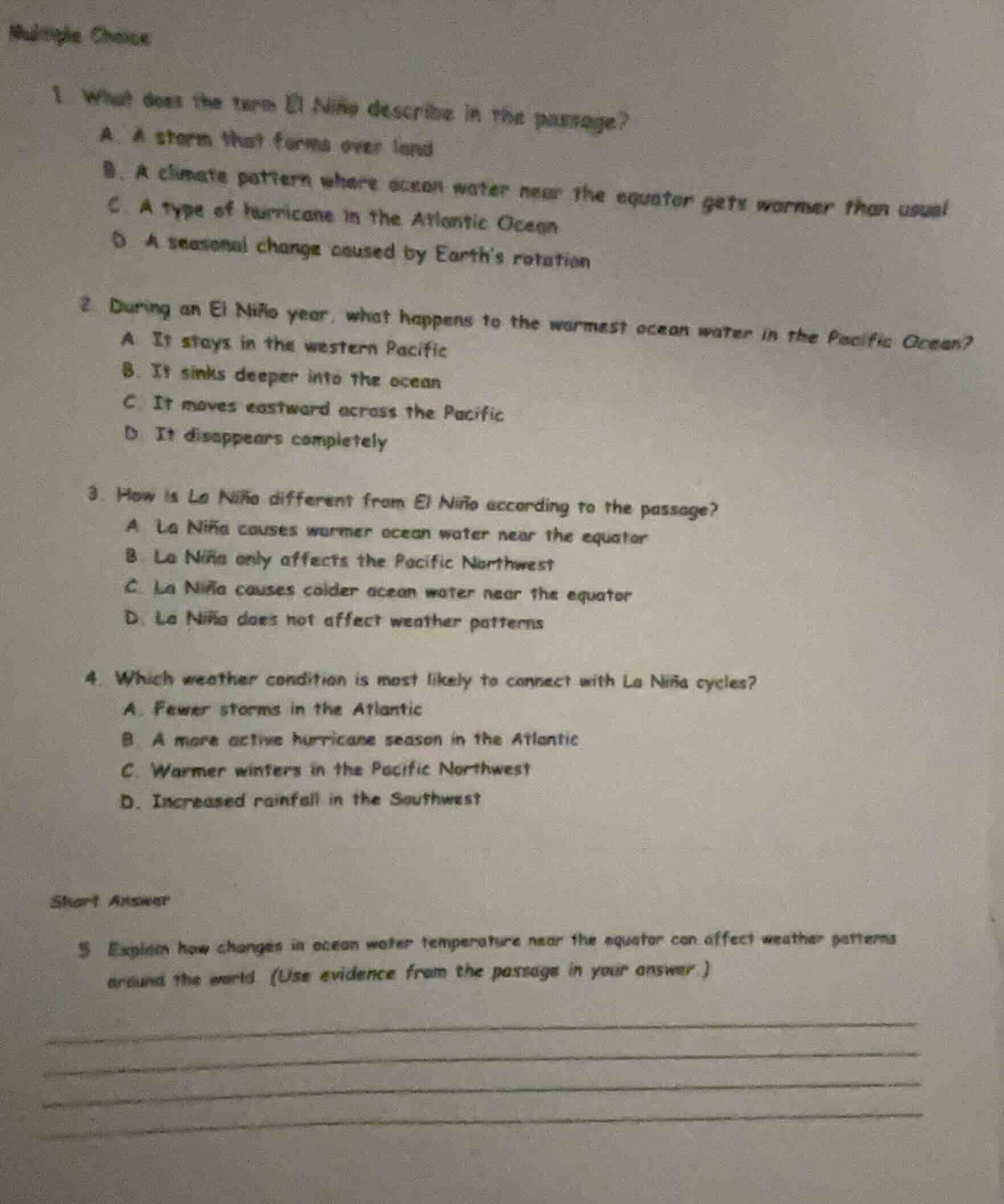 multiple choice 1. what does the term el niño describe in the passage? …