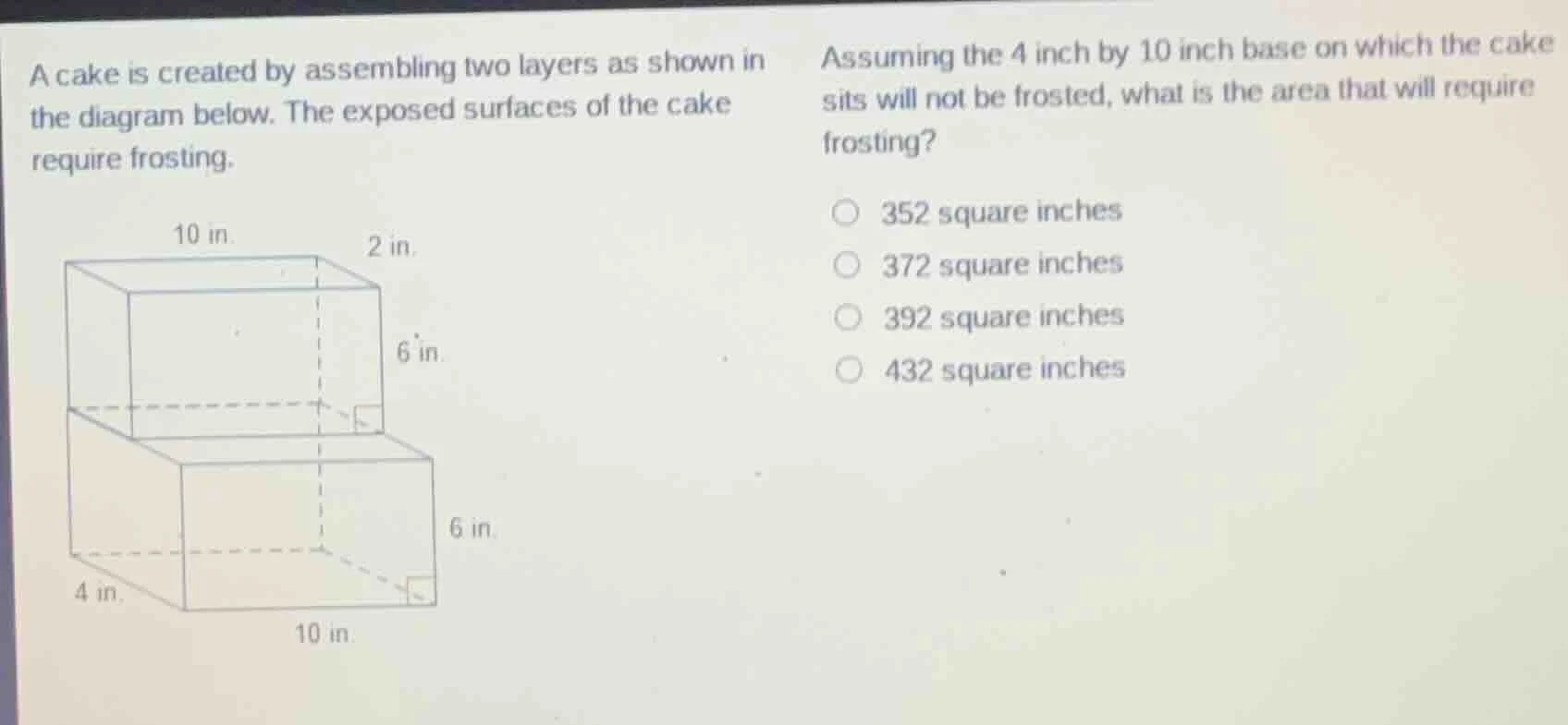 a cake is created by assembling two layers as shown in the diagram belo…
