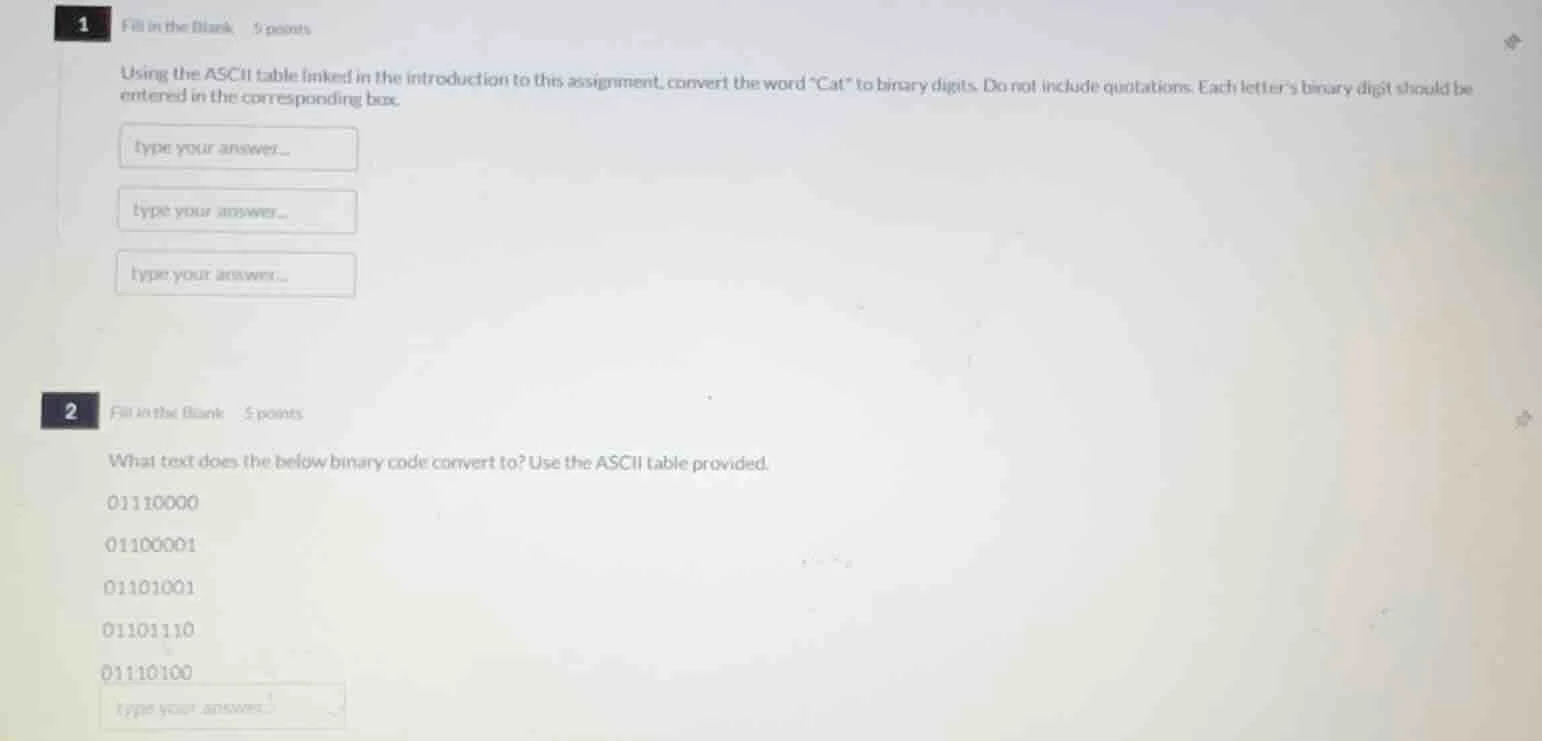 1 fill in the blank 5 points using the ascii table linked in the introd…