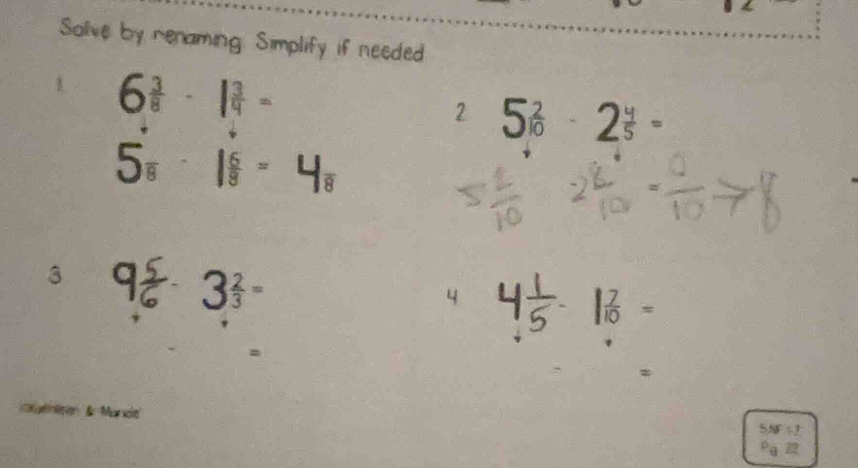 solve by renaming simplify if needed 1 $6\\frac{3}{8}-1\\frac{3}{4}=$ $…