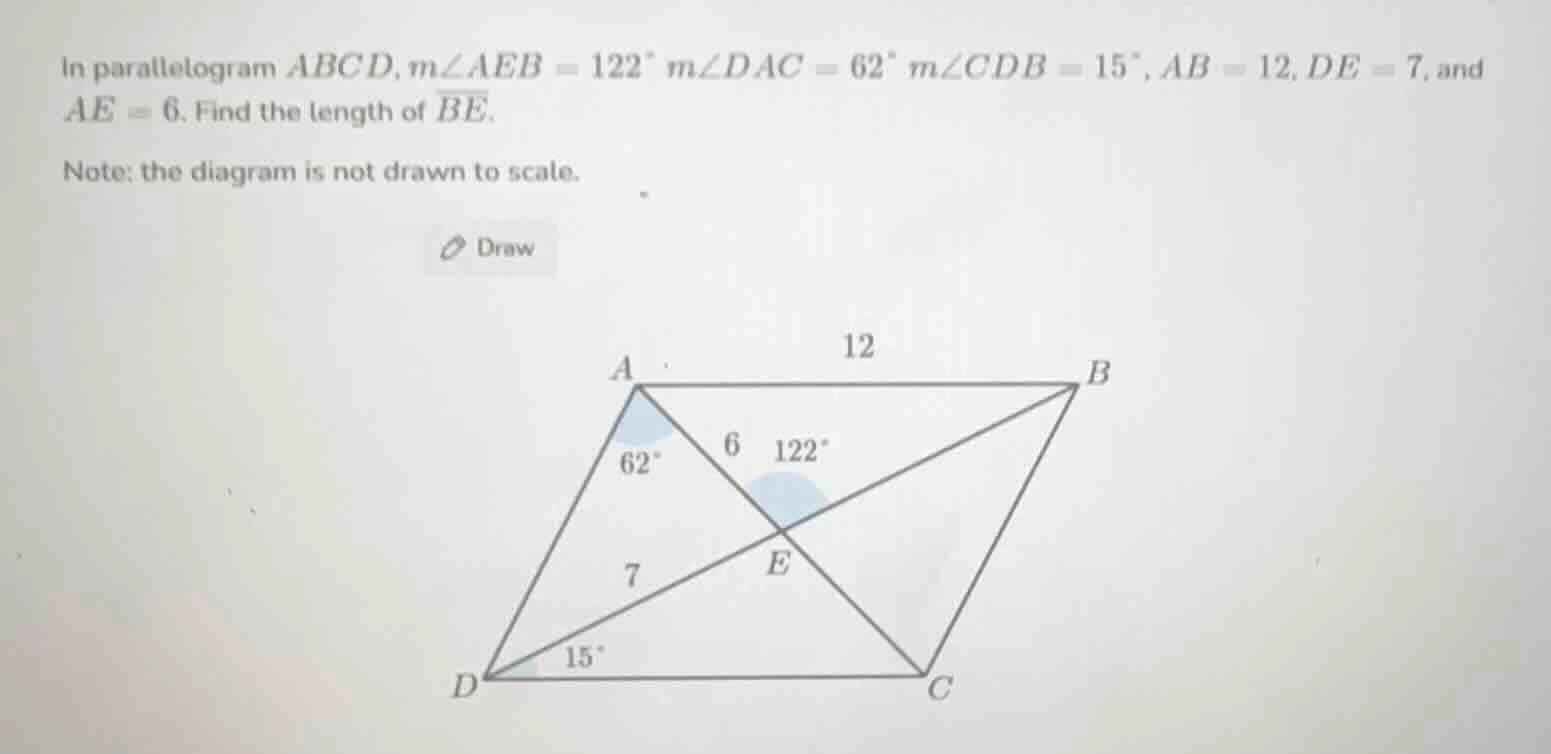 in parallelogram (abcd), (mangle aeb = 122^circ), (mangle dac = 62^circ…