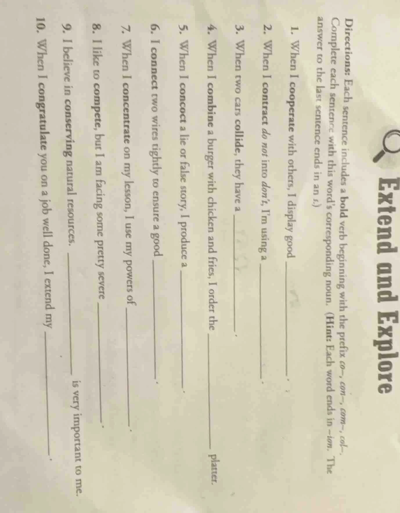 extend and explore directions: each sentence includes a bold verb begin…