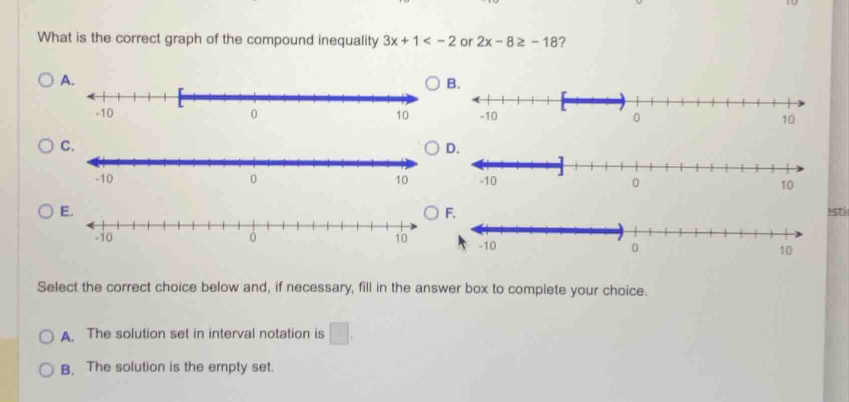 what is the correct graph of the compound inequality 3x + 1 < -2 or 2x …