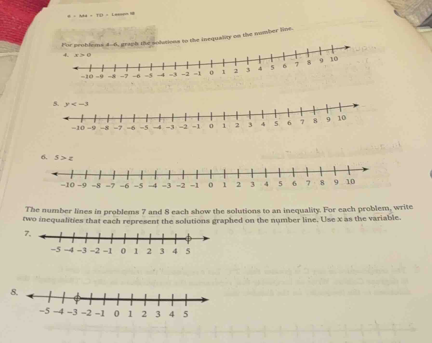for problems 4–6, graph the solutions to the inequality on the number l…